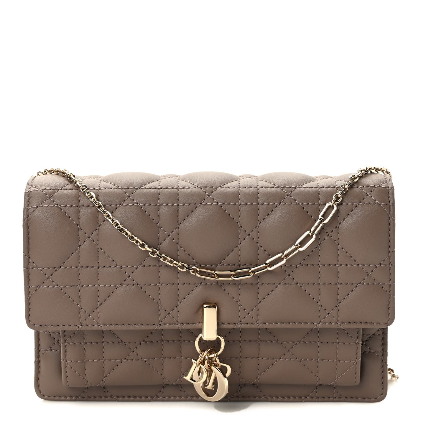 Lambskin Chain Lady Dior Chain Pouch Warm Taupe