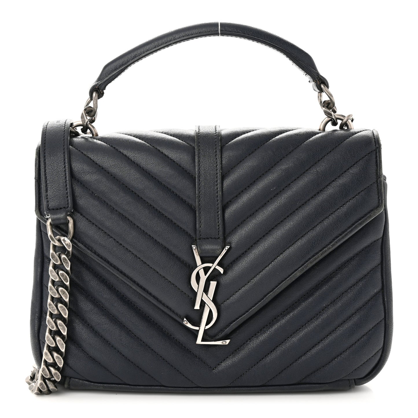 Sheepskin Matelasse Chevron Monogram Medium College Bag Deep Marine