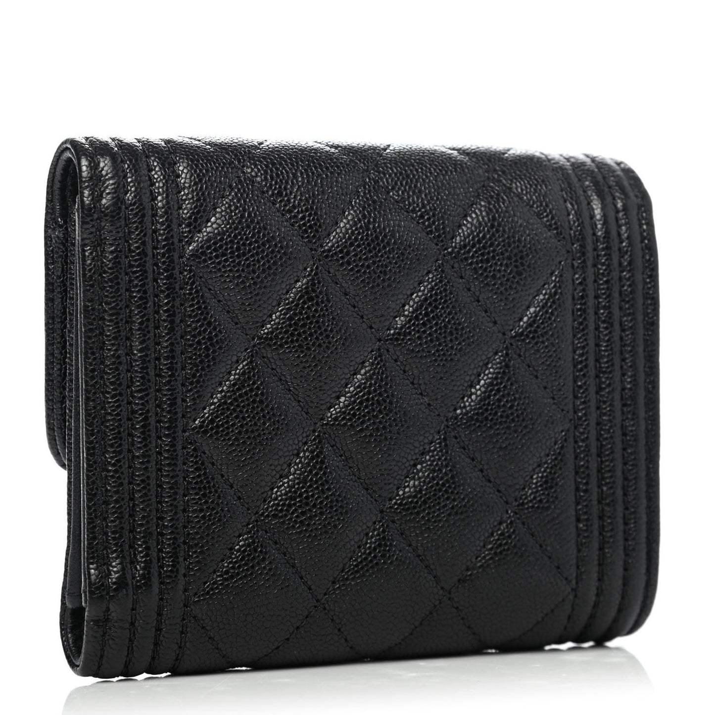 Caviar Quilted Compact Boy Wallet Black