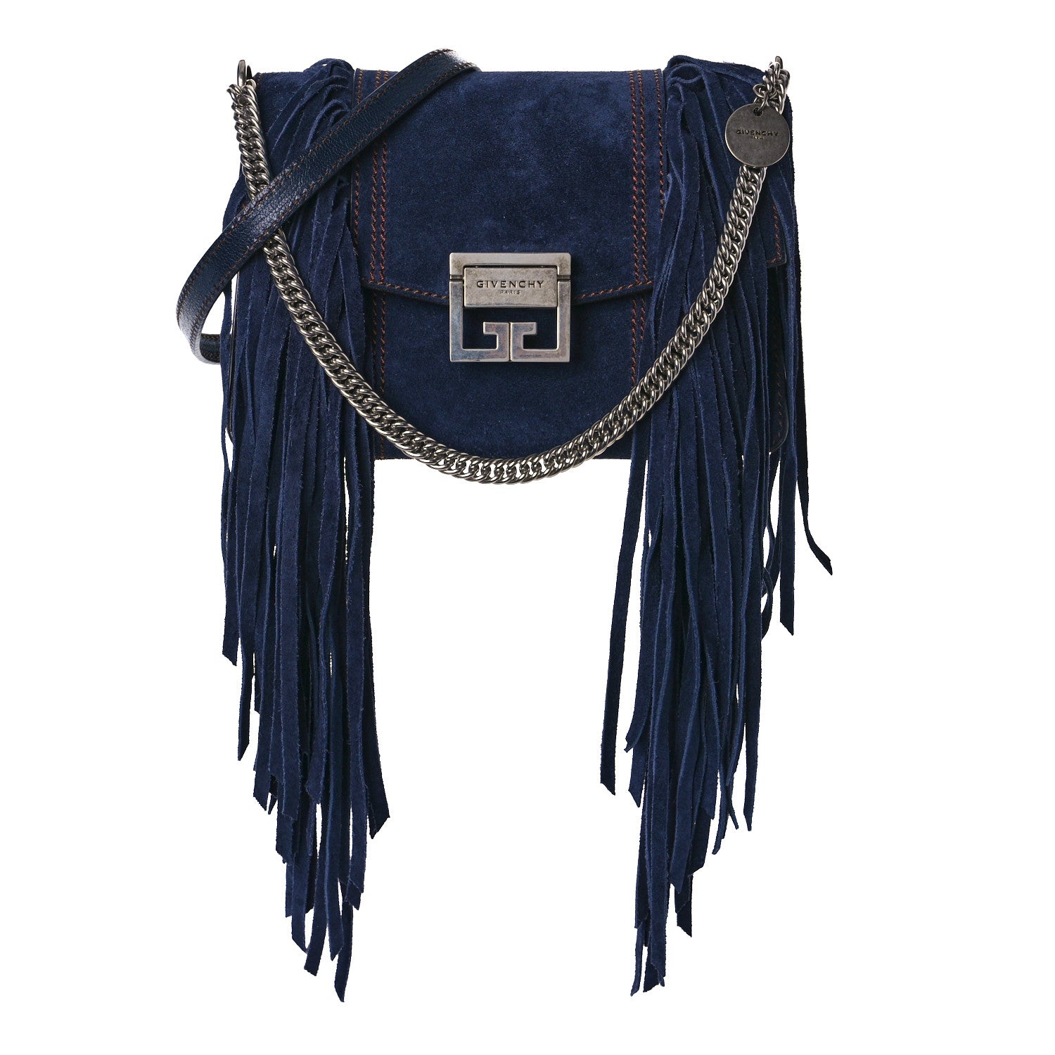 Givenchy Suede Fringe Small GV3 Shoulder Bag Blue 1 of 11