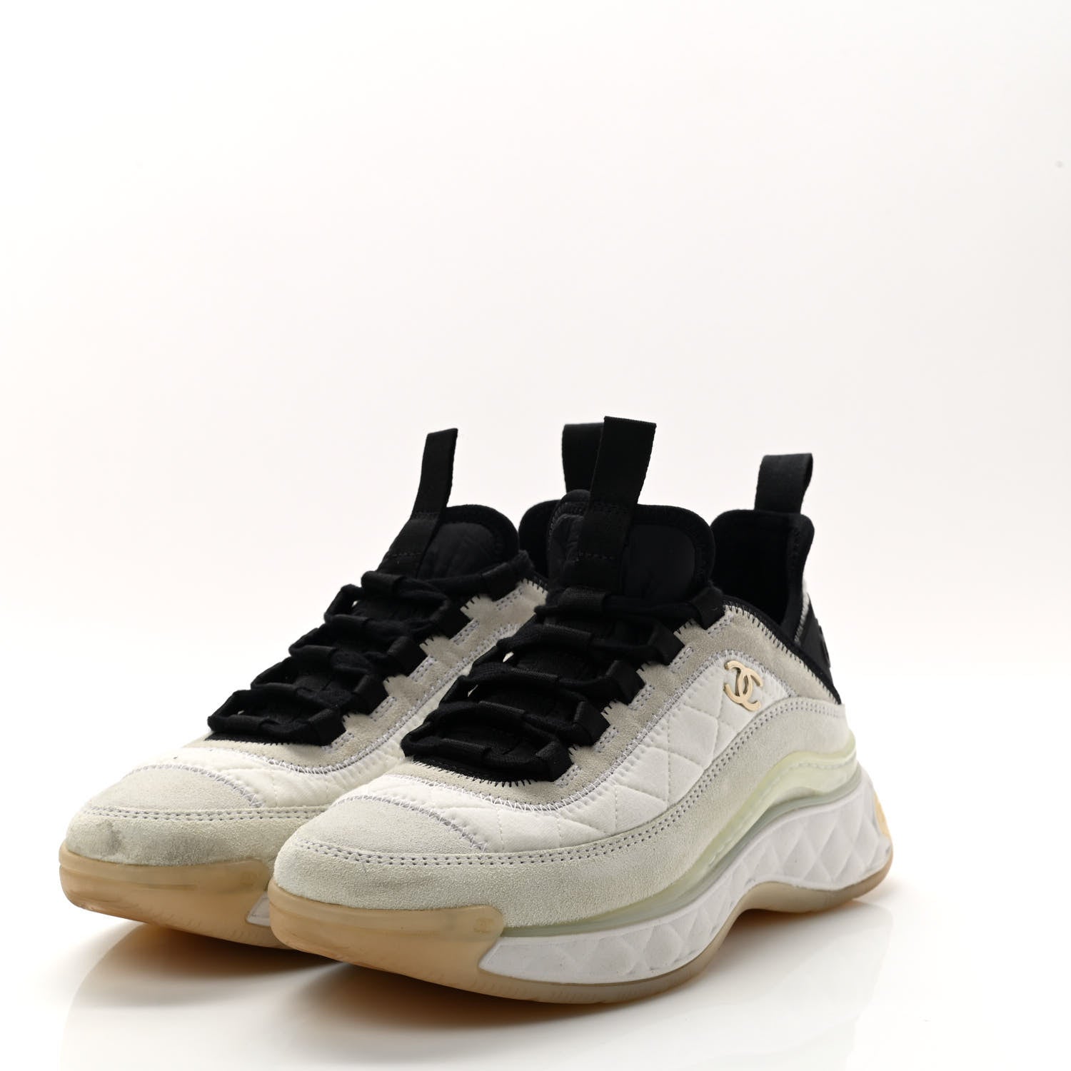 Chanel Velvet Calfskin Mixed Fibers CC Sneakers 36 Ivory Black 3 of 11