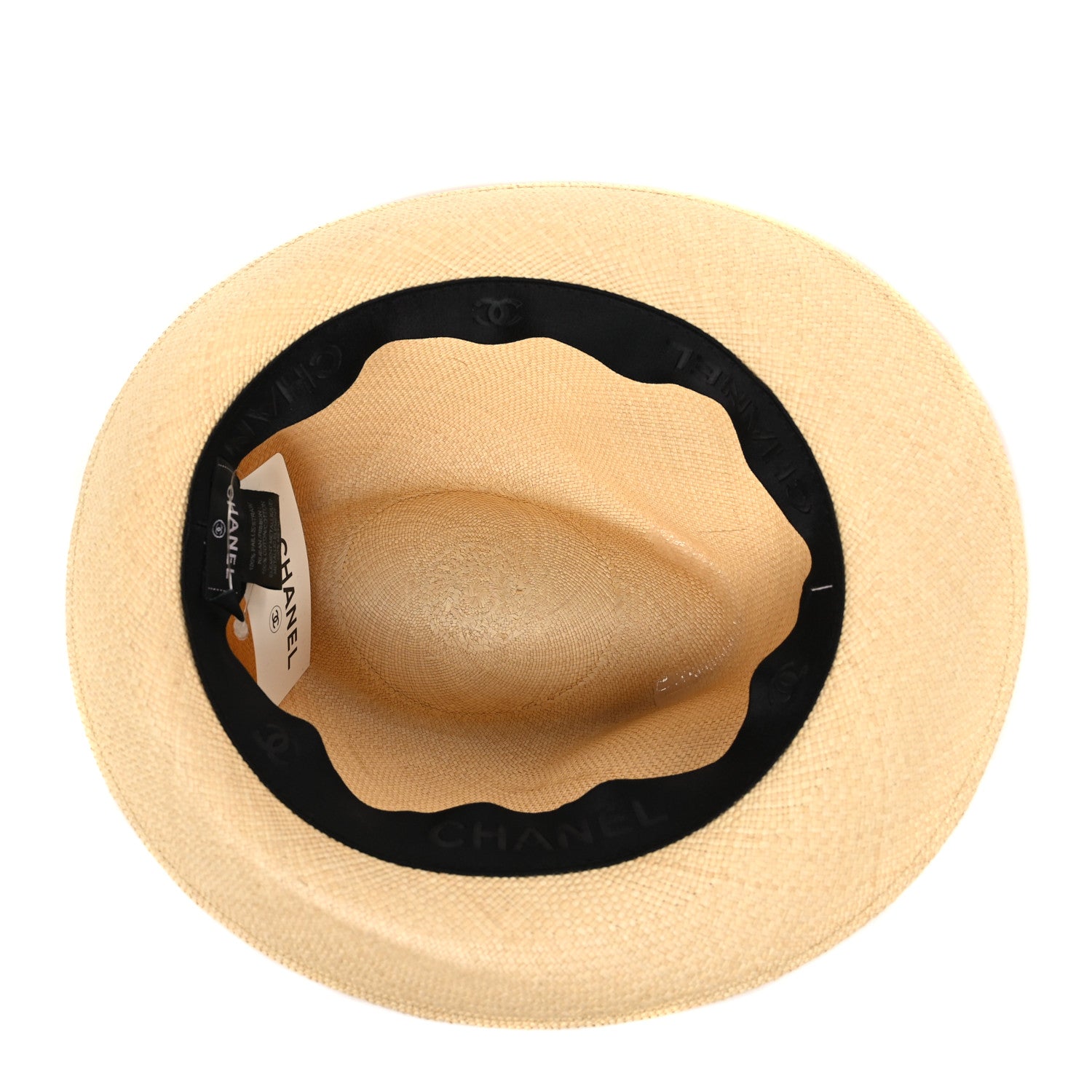 Chanel Straw CC Fedora Hat M Beige White Black 6 of 7