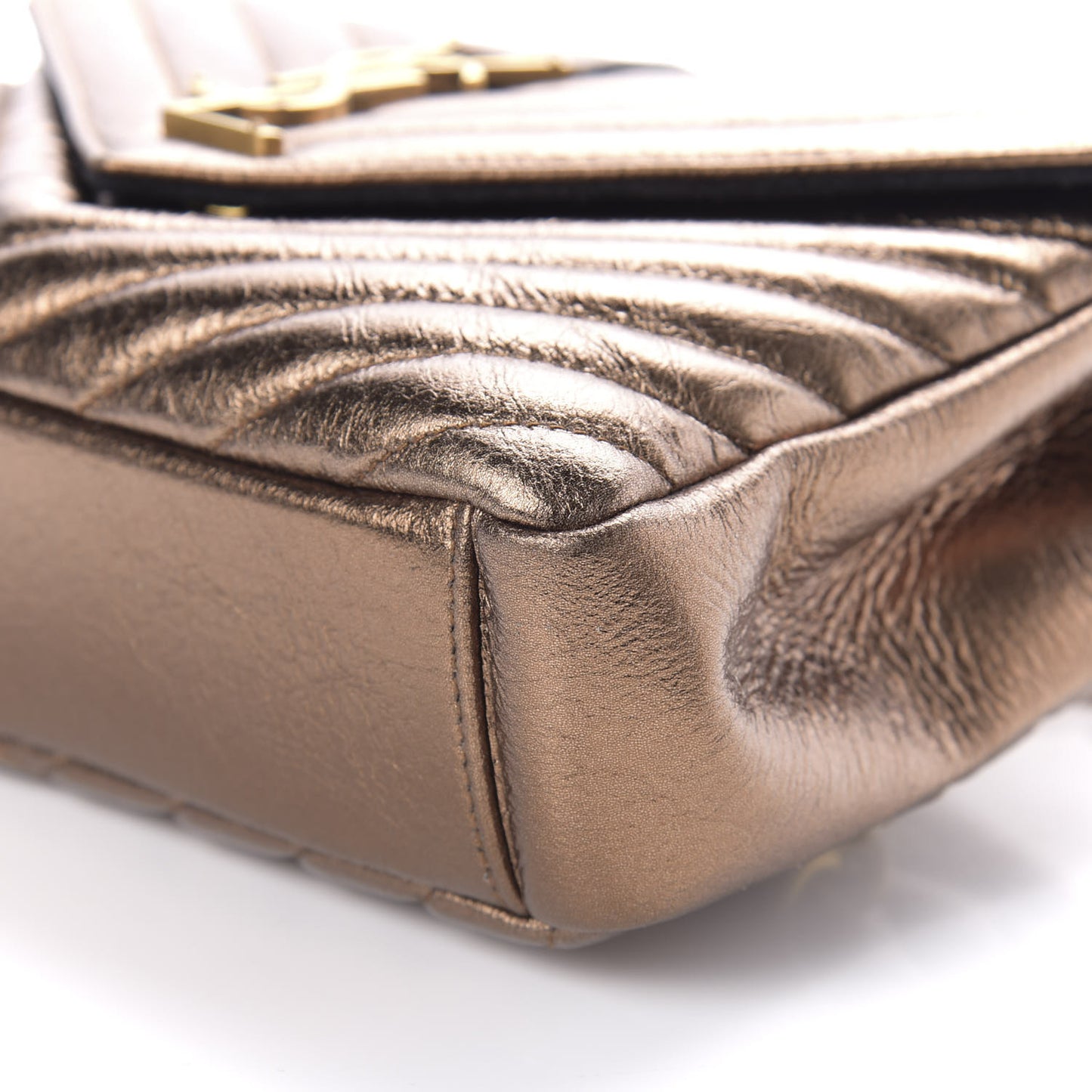 Metallic Calfskin Matelasse Chevron Monogram Medium College Bag Bronze