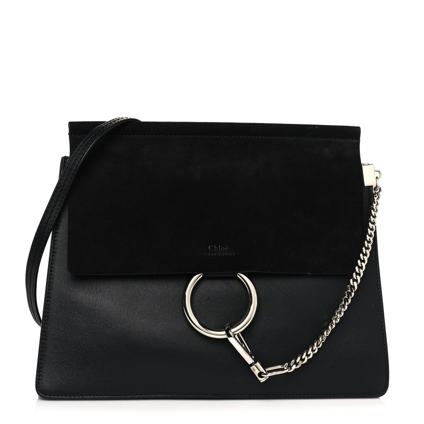 Suede Calfskin Medium Faye Shoulder Bag Black