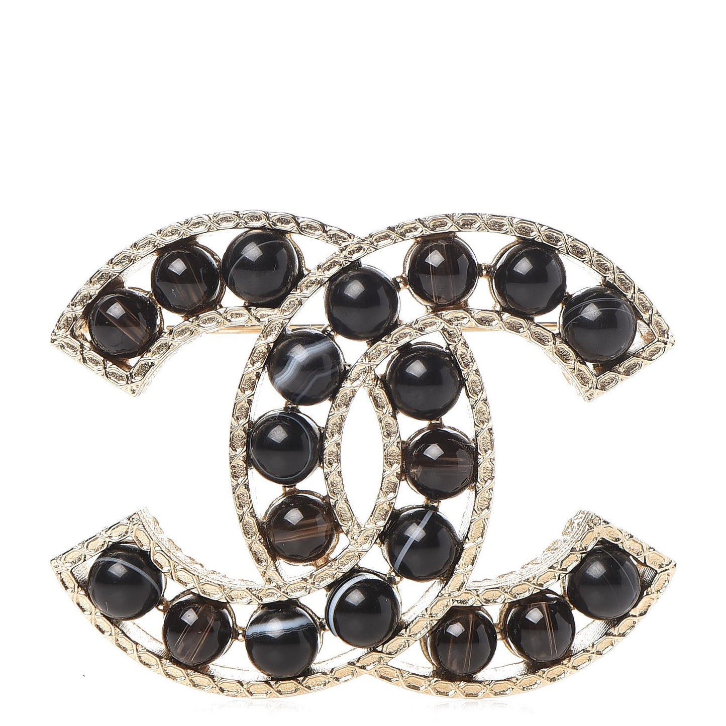 Bead CC Brooch Black Light Gold