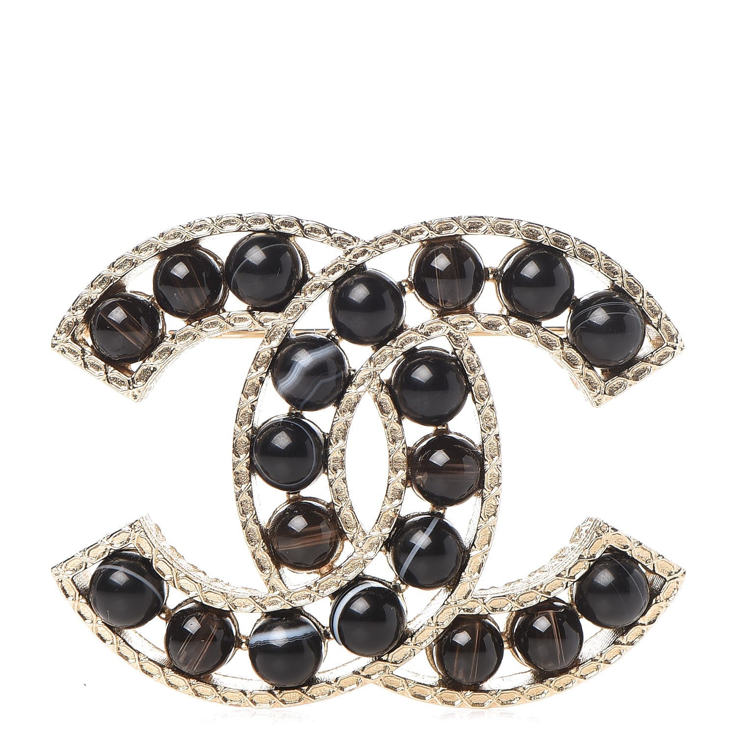 Chanel Bead CC Brooch Black Light Gold 1 of 5