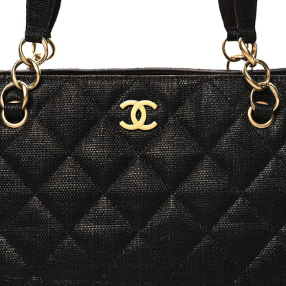 Chanel Woven Straw Quilted Shopping Tote Black 8 of 10
