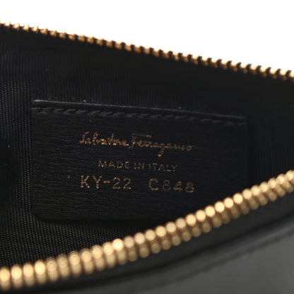 Salvatore Ferragamo Pebbled Calfskin Gancini Zip Card Holder Black 6 of 6