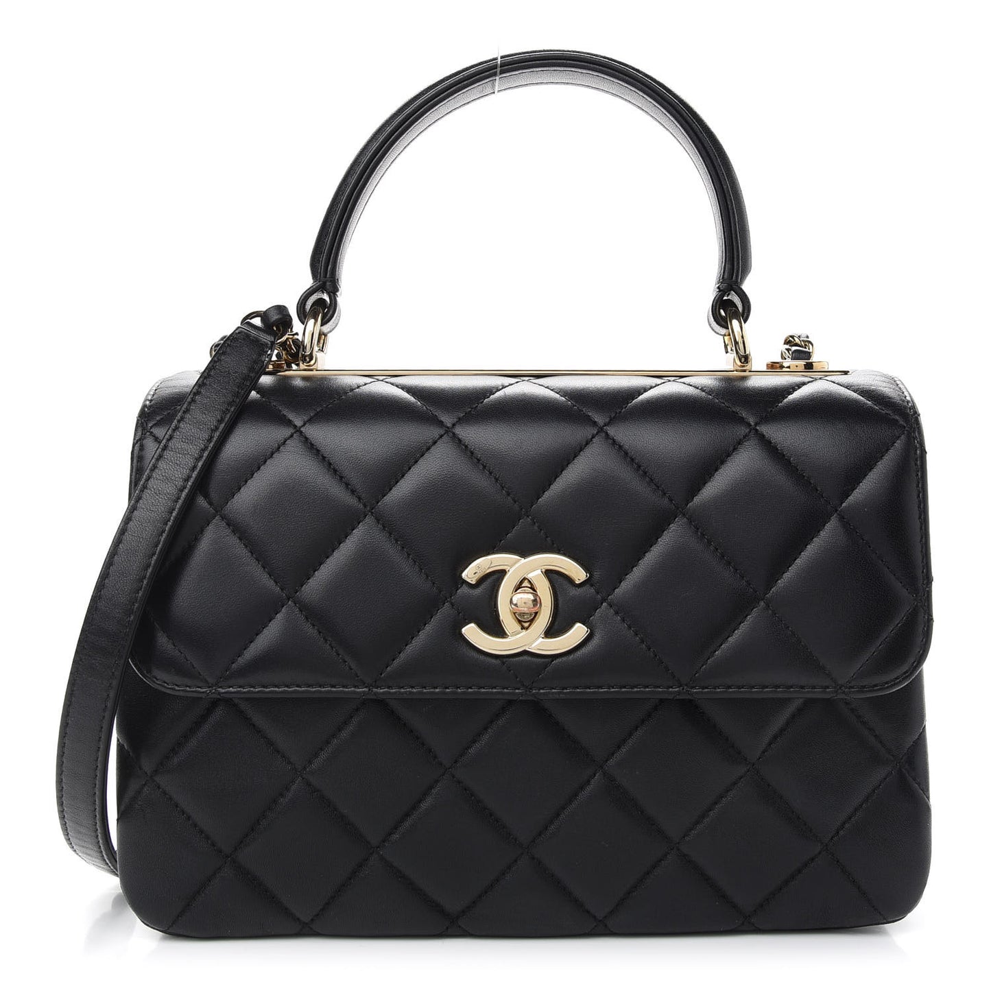 Lambskin Quilted Small Trendy CC Dual Handle Flap Bag Black