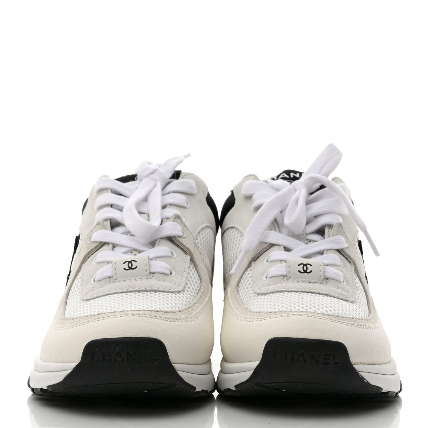 Mesh Suede Calfskin Grained Calfskin Womens CC Sneakers 37.5 White Black