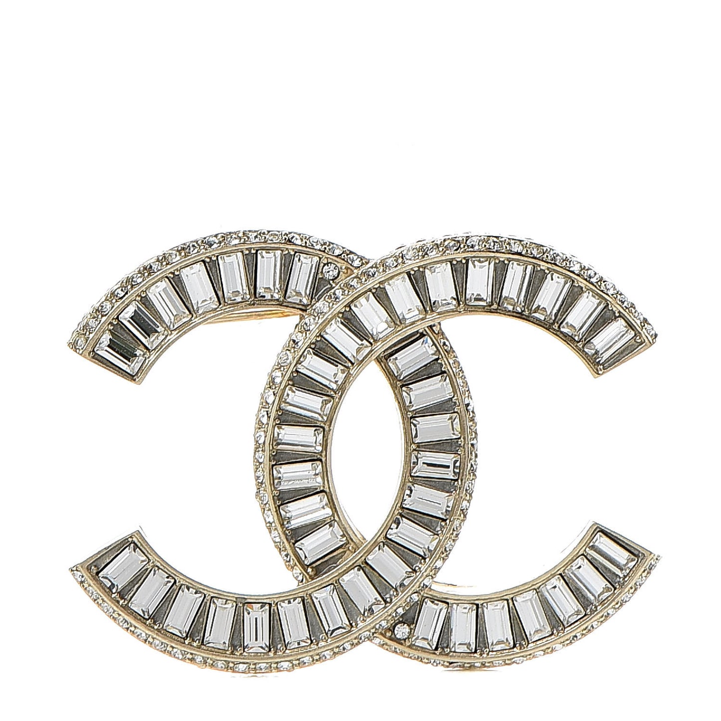Baguette Crystal CC Brooch Gold