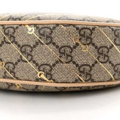 Gucci GG Supreme Monogram Calfskin Horsebit Print Mini Ophidia Half Moon Hobo Beige Ebony Light Pink 9 of 9