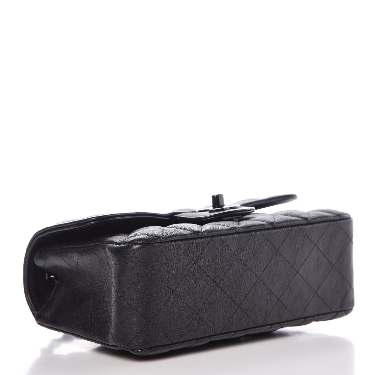 Crumpled Calfskin Quilted Mini Rectangular Flap So Black