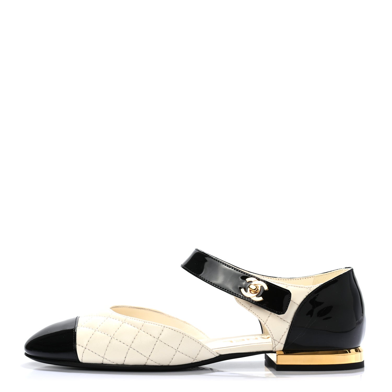 Chanel Patent Lambskin Quilted Cap Toe Ballerina Flats 37 Ivory Black 1 of 6