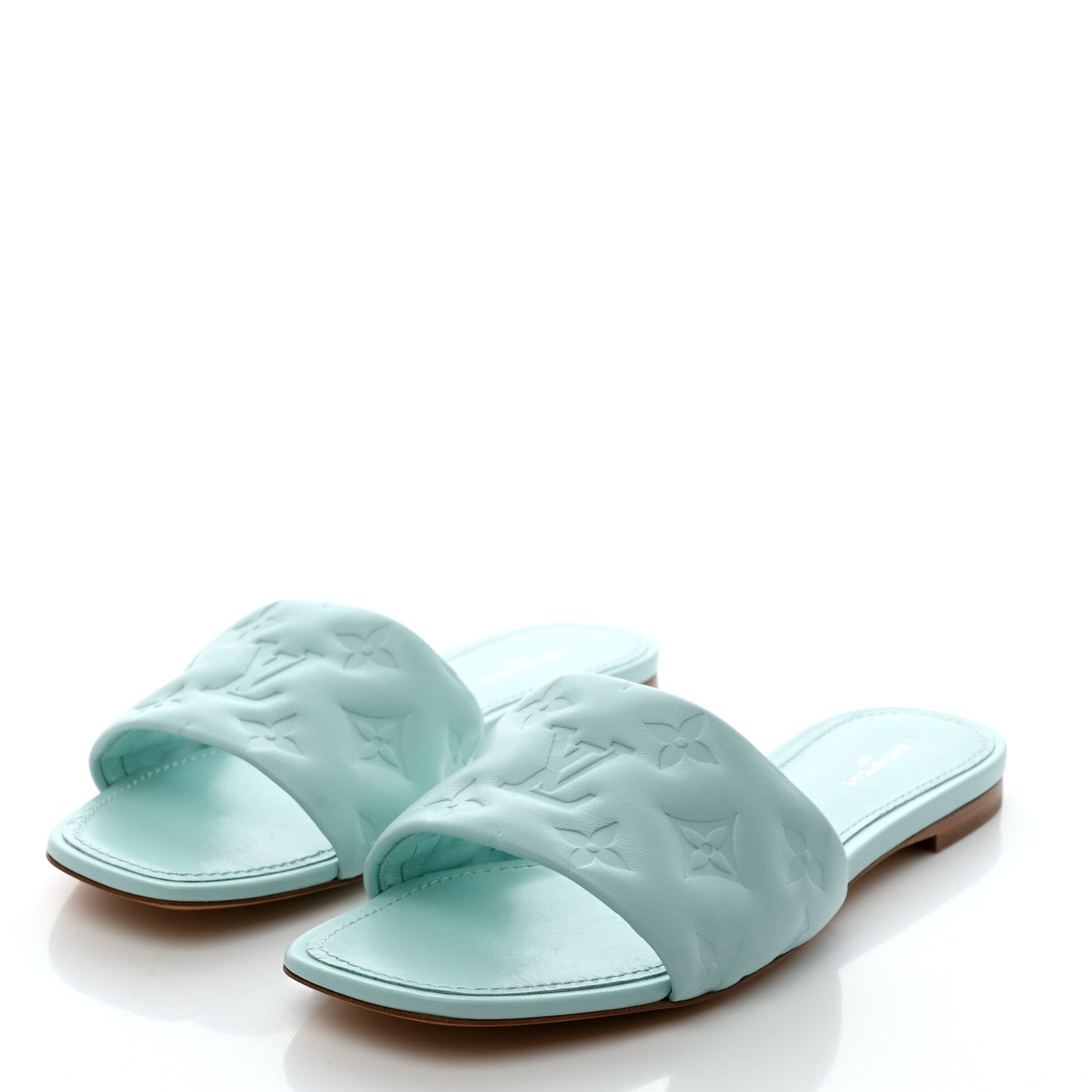 Louis Vuitton Lambskin Embossed Monogram Revival Flat Mules 38 Vert D'eau Green 3 of 8