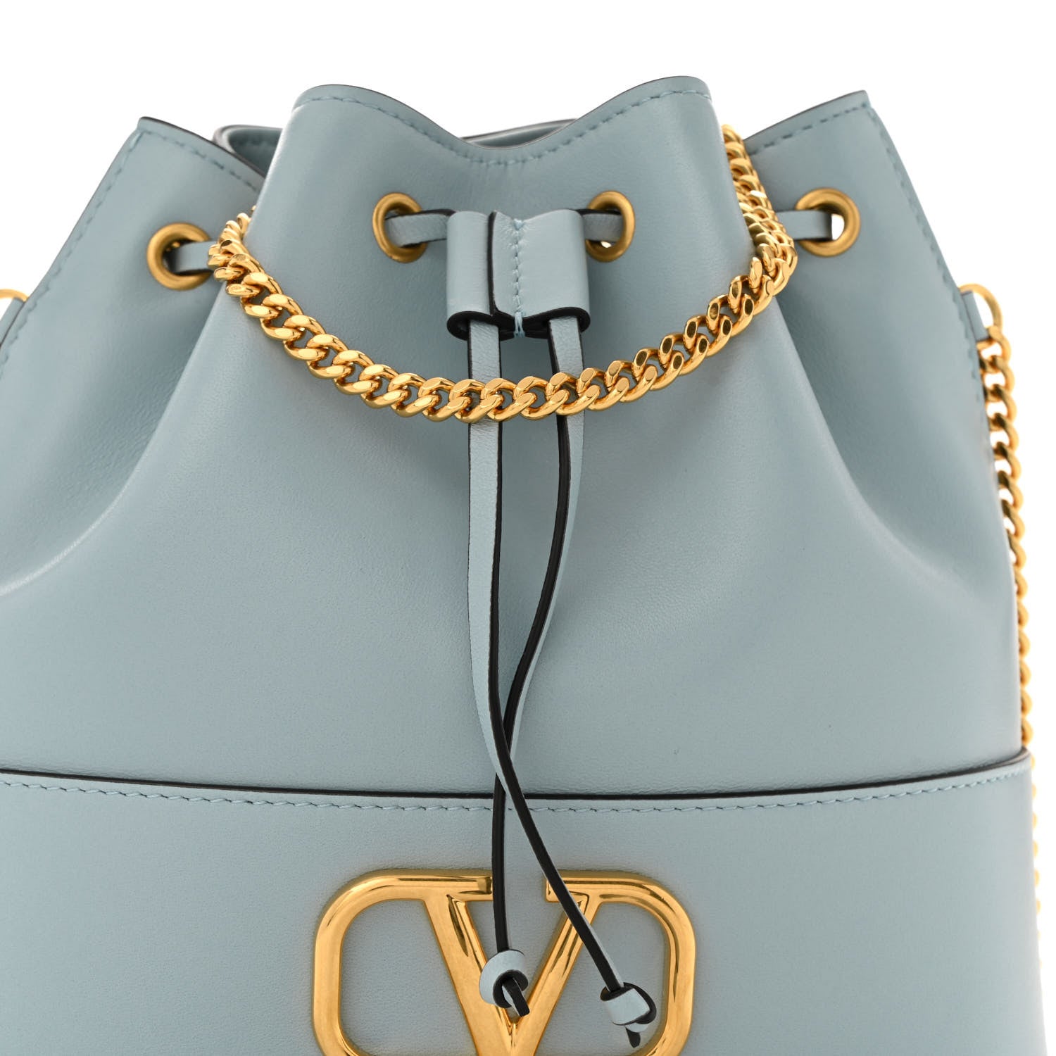Valentino Garavani Nappa Mini VLogo Signature Chain Bucket Bag Blue Porcelain 7 of 9