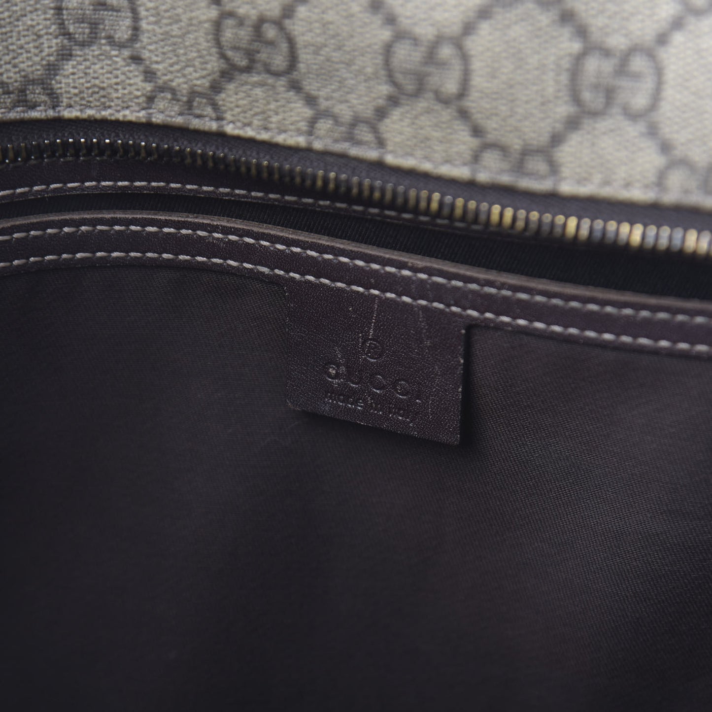 GG Supreme Monogram Medium Zippered Shopping Tote Dark Brown