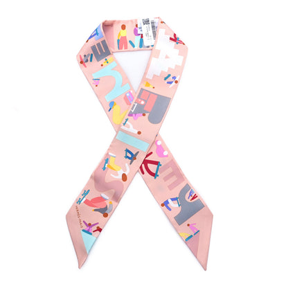 Hermes Silk Figures Libres Twilly Rose Poudre Bleu Multicolor 1 of 3