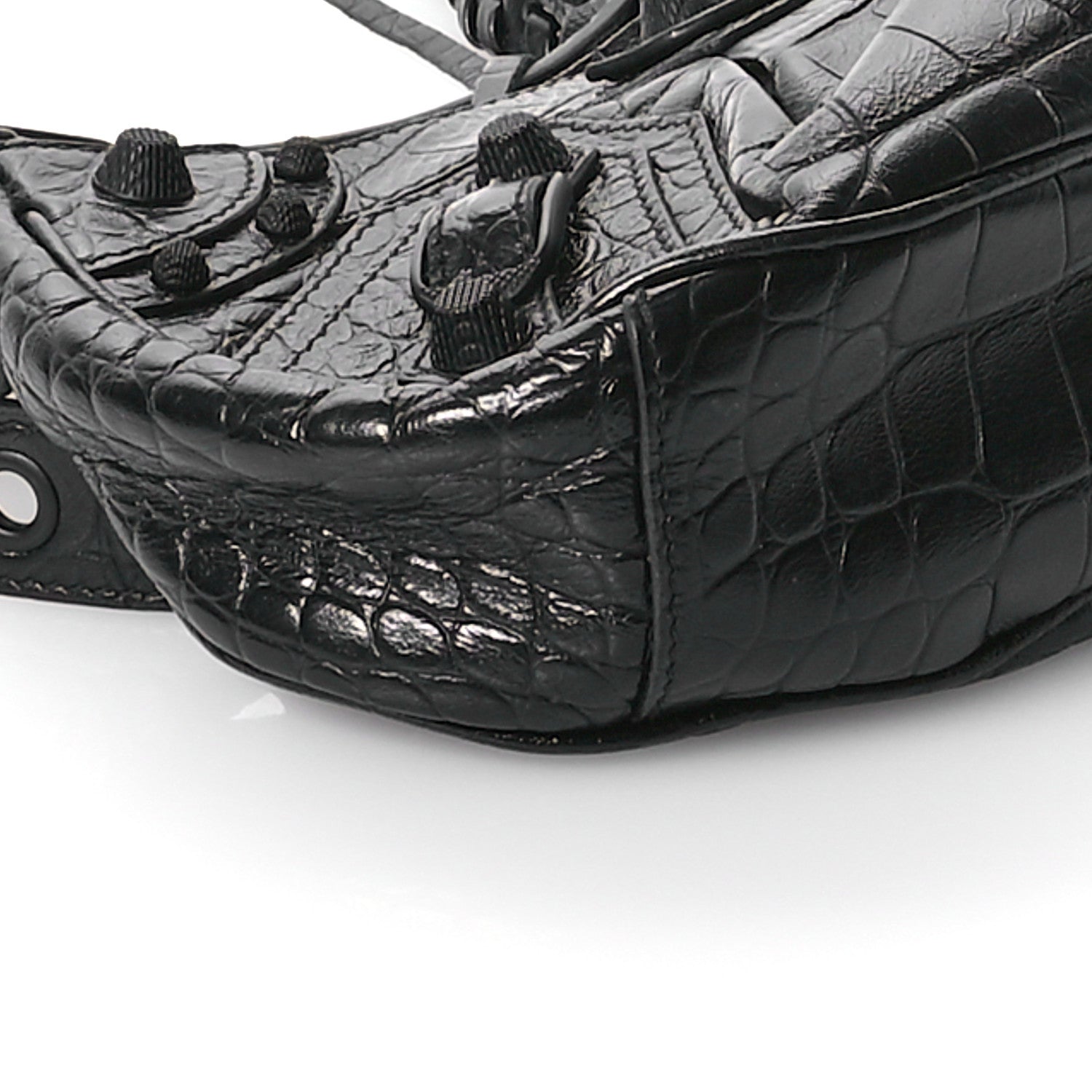 Balenciaga Extra Supple Calfskin Crocodile Embossed Monochrome Le Cagole Shoulder Bag XS Black 10 of 11