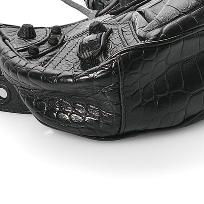 Balenciaga Extra Supple Calfskin Crocodile Embossed Monochrome Le Cagole Shoulder Bag XS Black 10 of 11