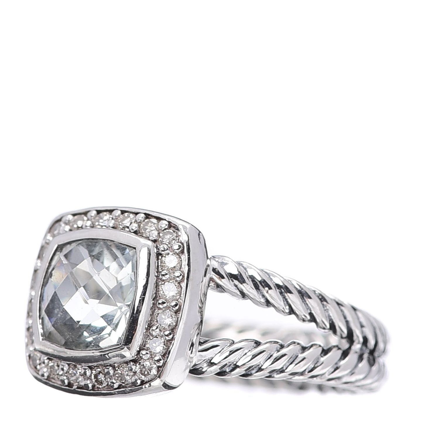Sterling Silver Diamond Prasiolite 7mm Petite Albion Ring 51 5.75