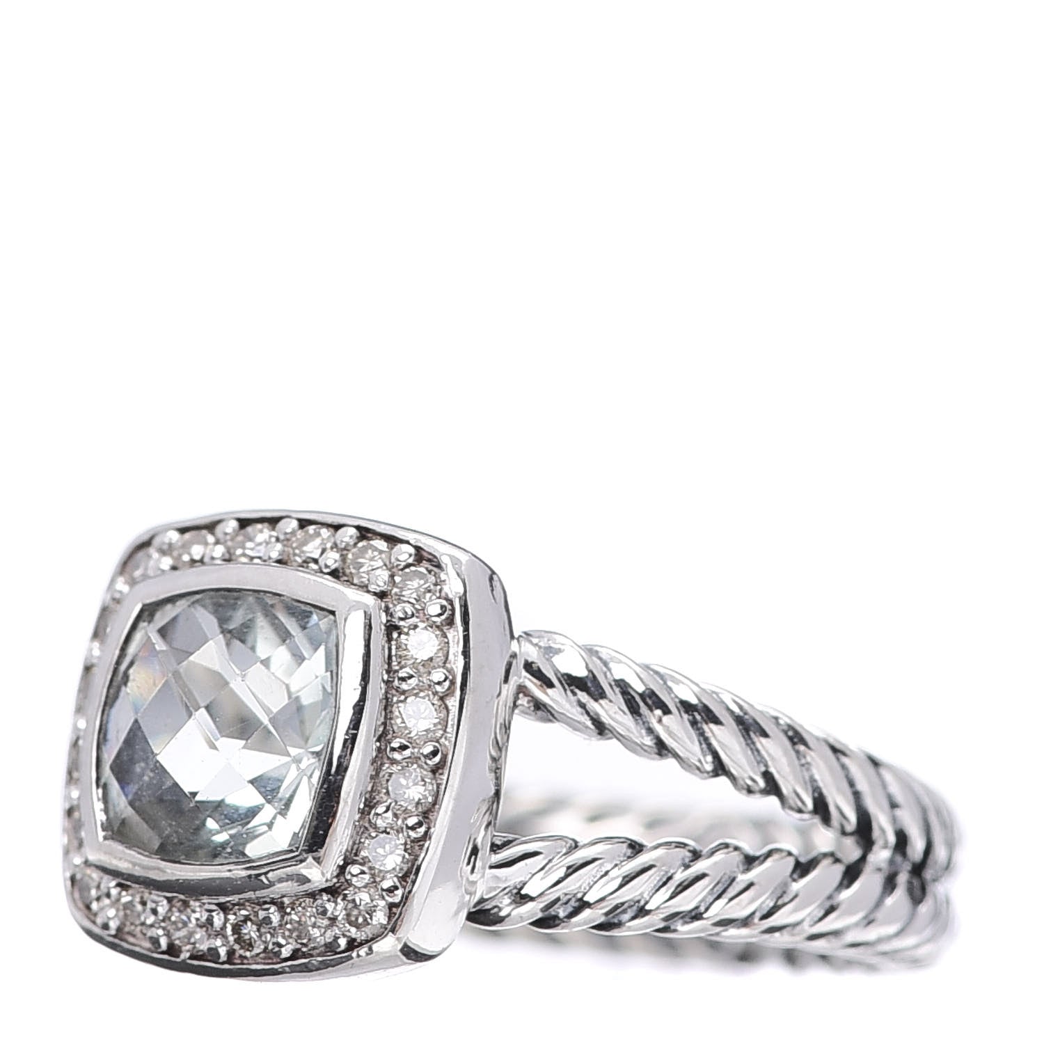 David Yurman Sterling Silver Diamond Prasiolite 7mm Petite Albion Ring 51 5.75 3 of 6