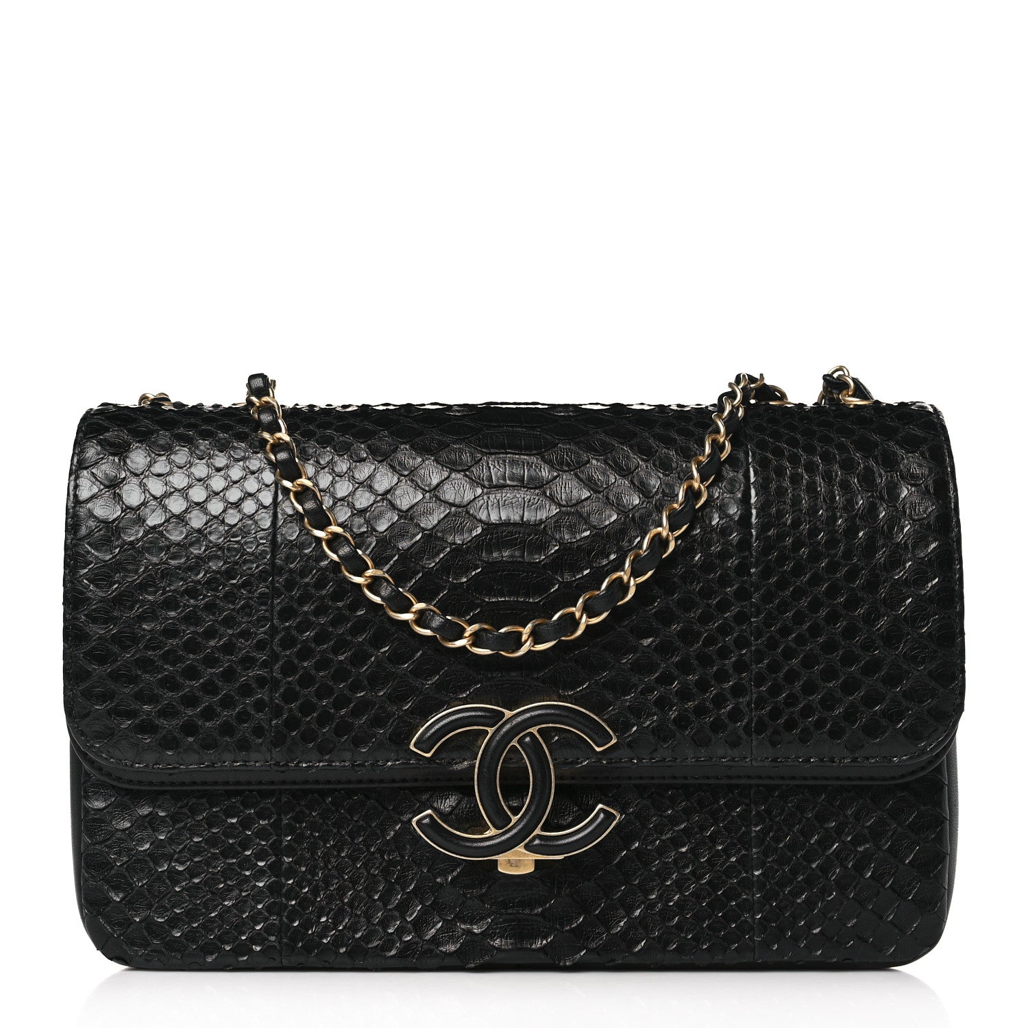 Chanel Snakeskin Lambskin Medium Enamel CC Flap Black 1 of 10