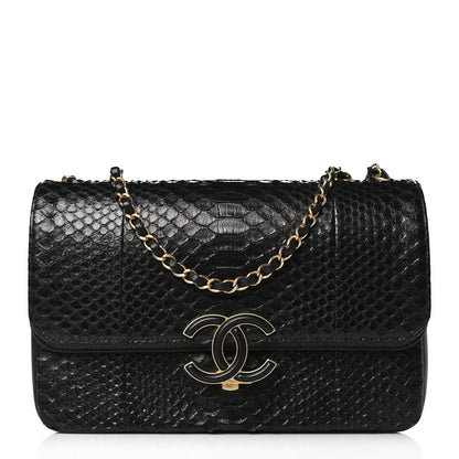 Chanel Snakeskin Lambskin Medium Enamel CC Flap Black 1 of 10
