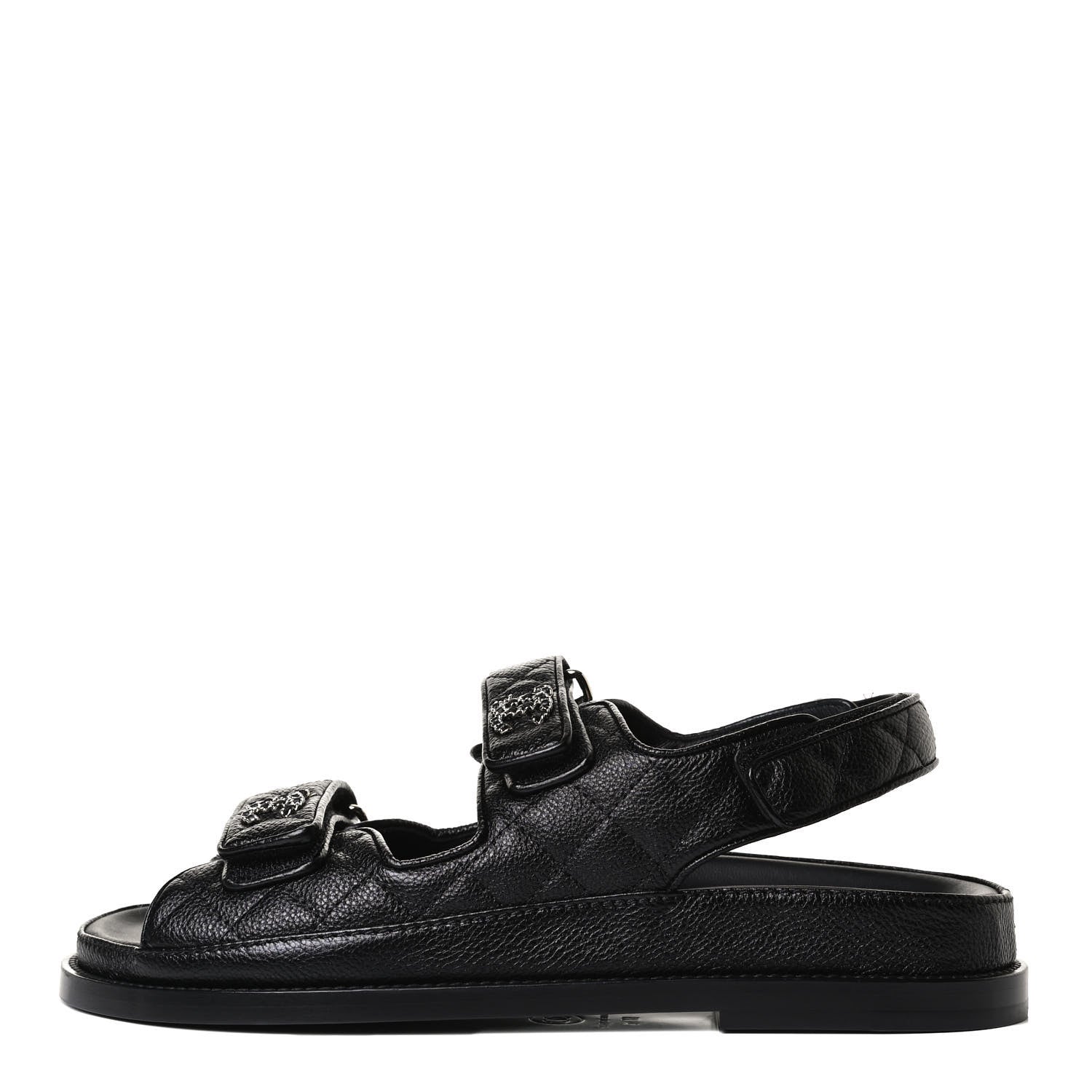 Chanel Grained Calfskin Velcro Dad Sandals 37.5 Black 1 of 12