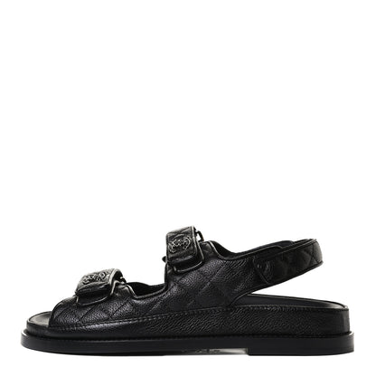 Chanel Grained Calfskin Velcro Dad Sandals 37.5 Black 1 of 12