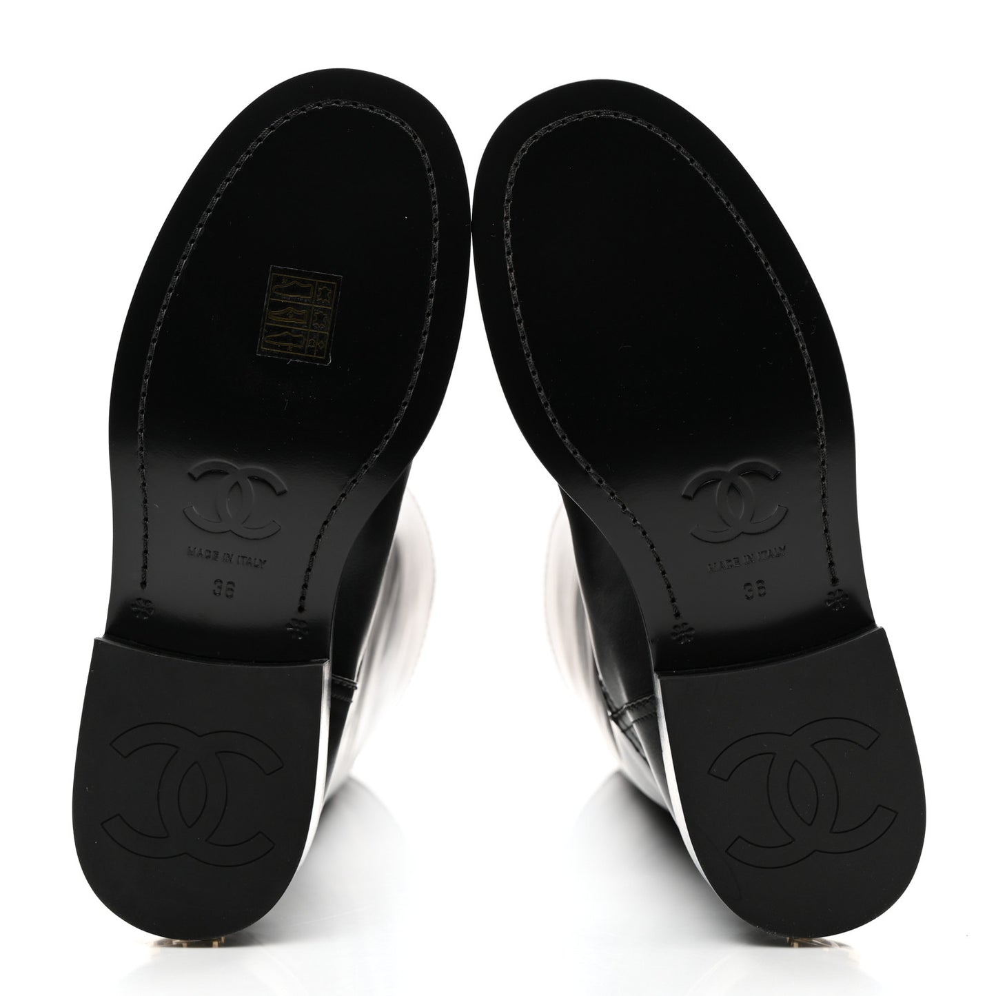 Calfskin Cap Toe High Boots 36 Black