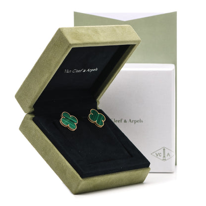 Van Cleef & Arpels 18K Yellow Gold Malachite Magic Alhambra Earrings 5 of 5