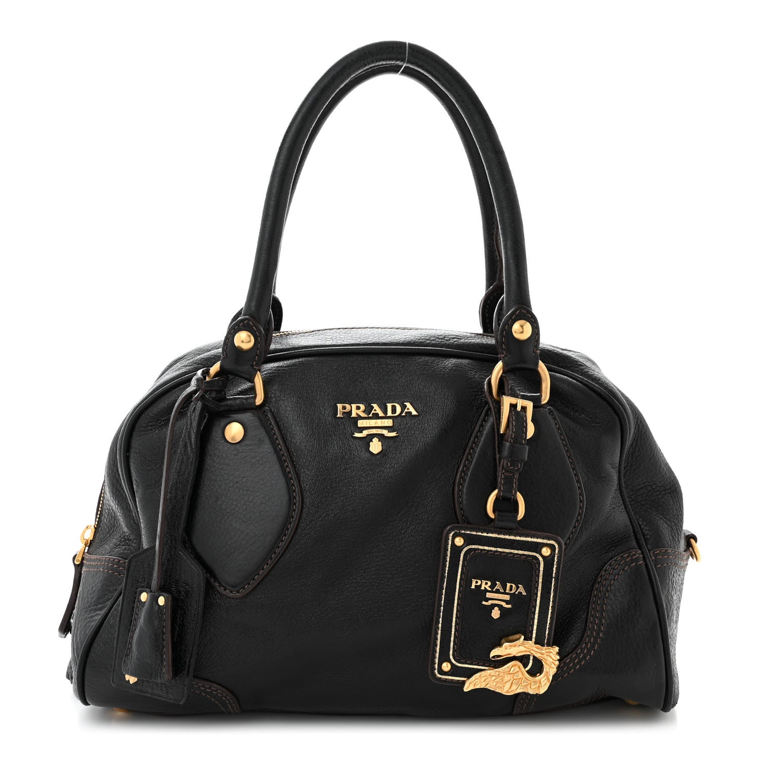 Prada Cervo Animalier Shoulder Bag Black 1 of 10