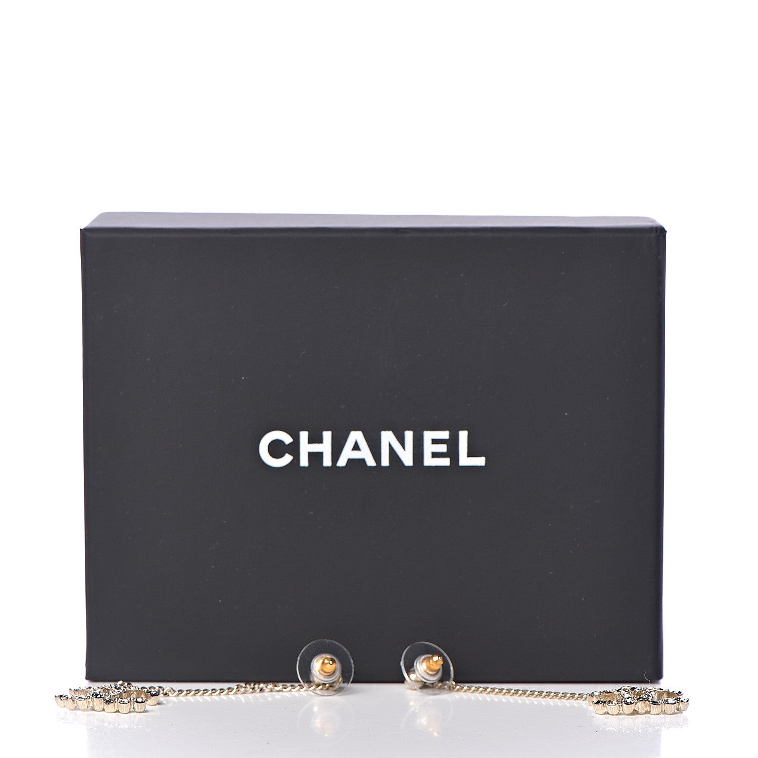Chanel Crystal CC Drop Earrings Pink Grey Gold 4 of 4