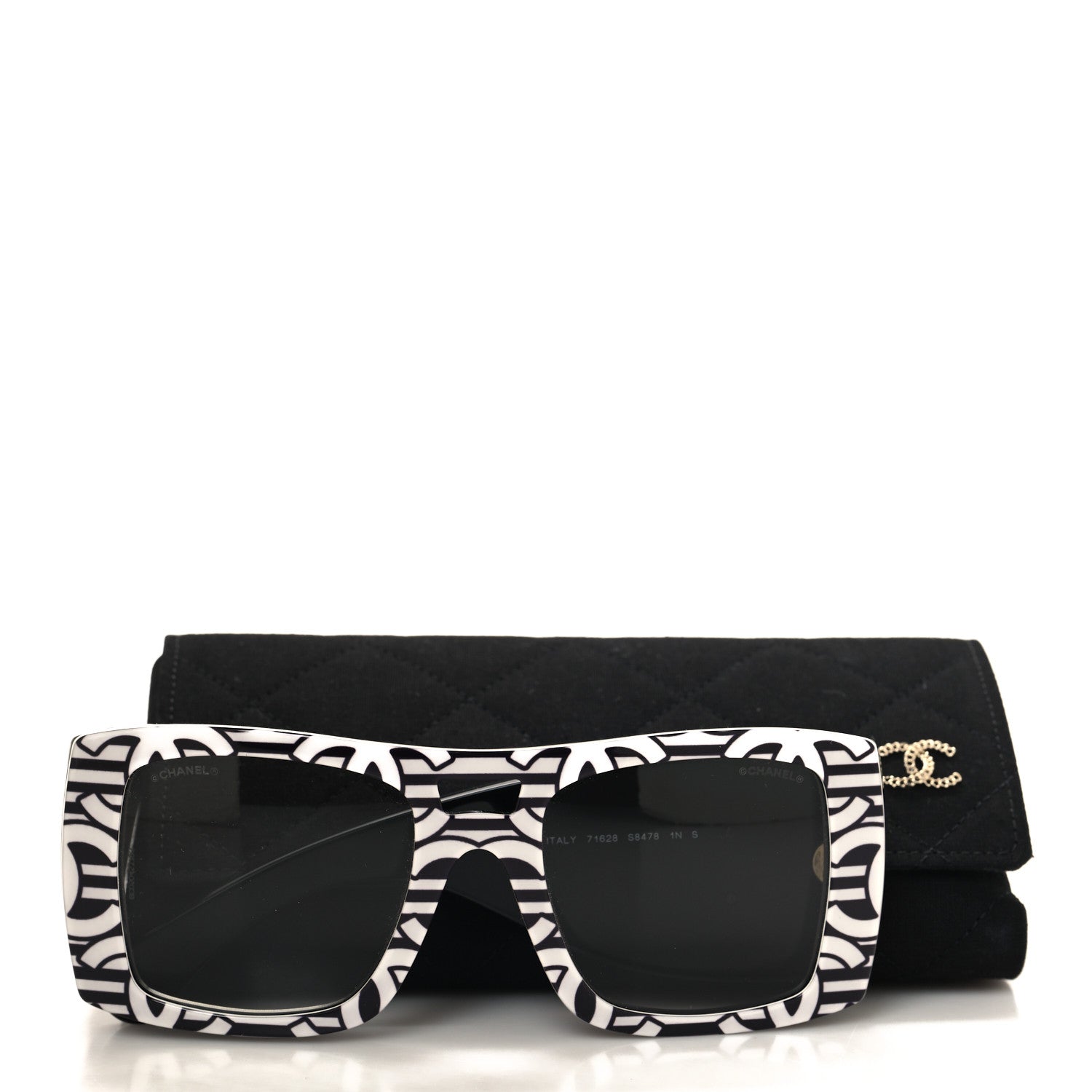 Chanel Acetate CC Logo Square Sunglasses 71628 Black White 7 of 7