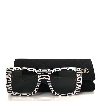 Chanel Acetate CC Logo Square Sunglasses 71628 Black White 7 of 7