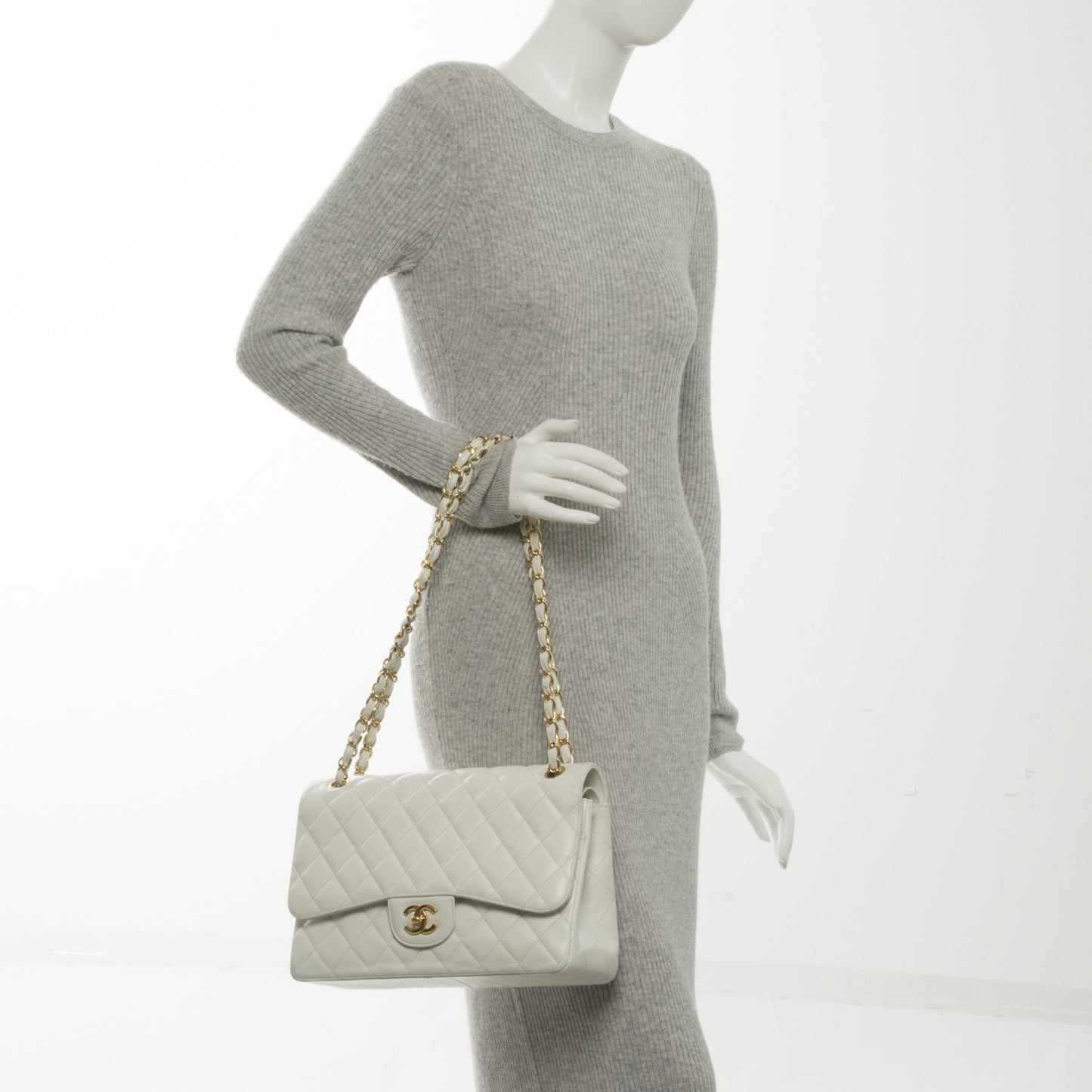 Caviar Quilted Jumbo Double Flap White