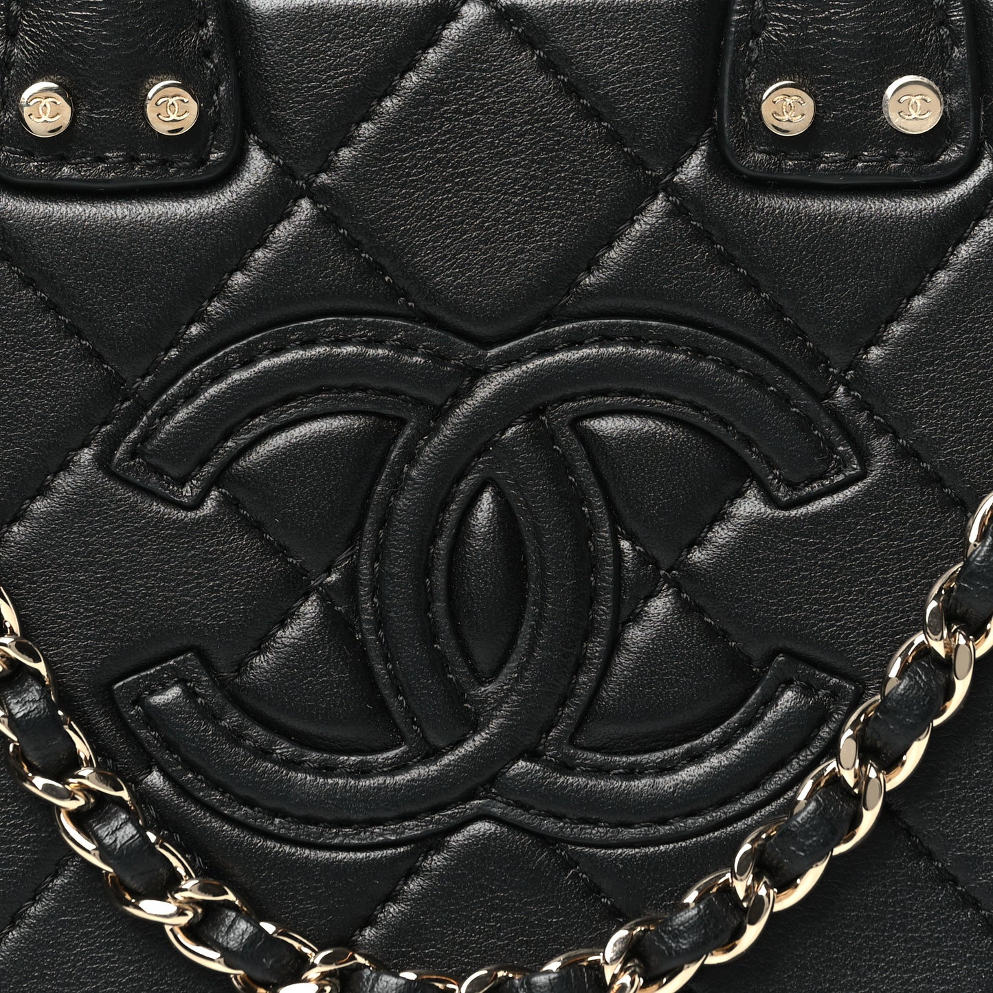 Calfskin Quilted Small Studded Square Vanity Case Black