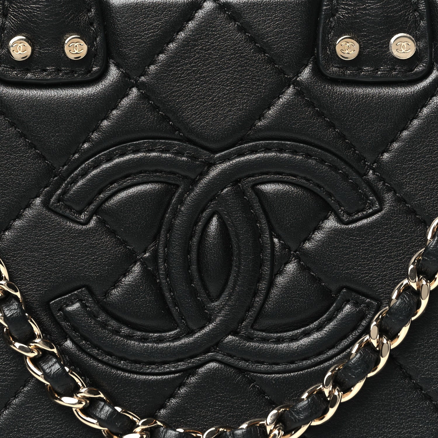 Chanel Calfskin Quilted Small Studded Square Vanity Case Black 8 of 10