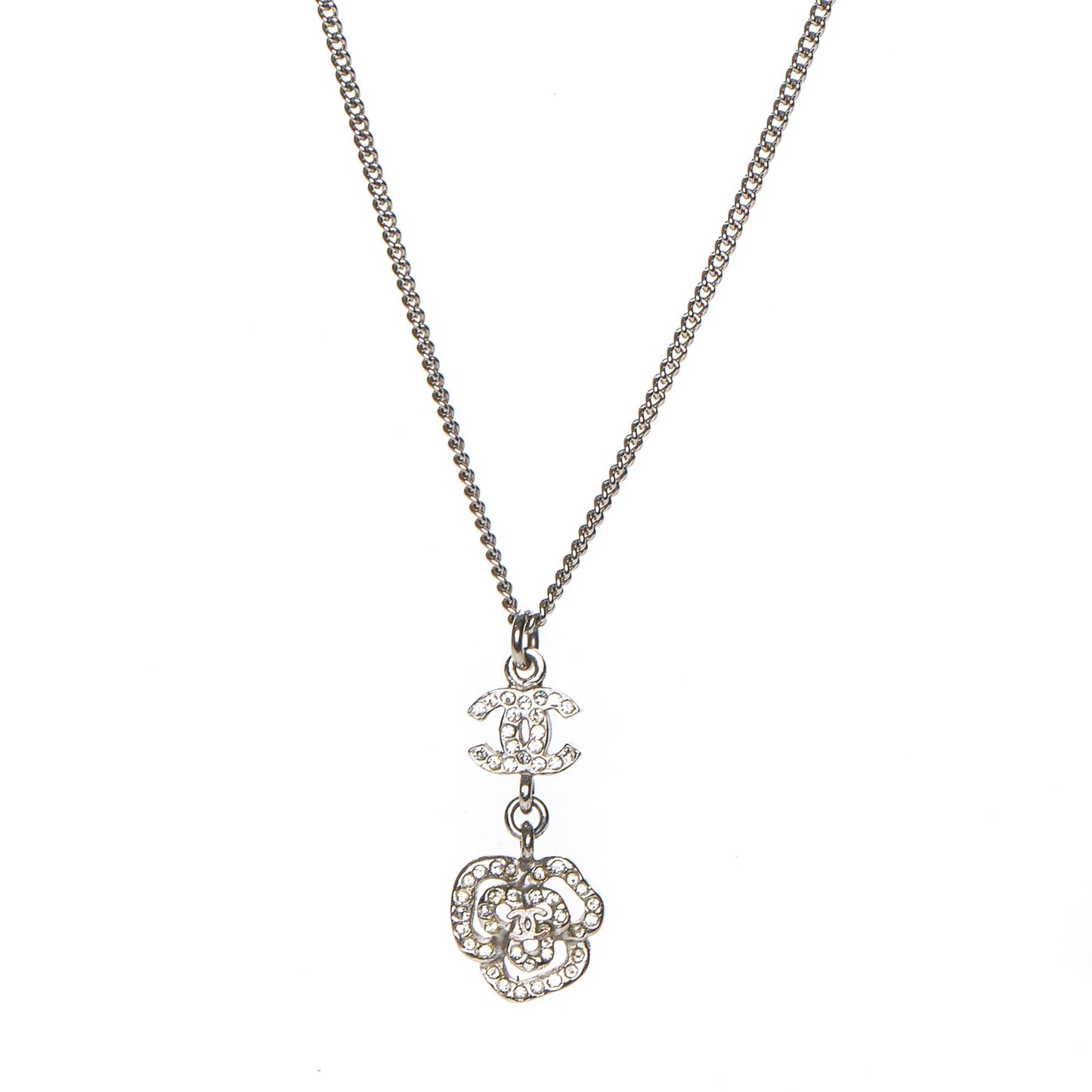Crystal CC Camellia Necklace Silver