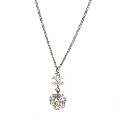 Chanel Crystal CC Camellia Necklace Silver 1 of 8