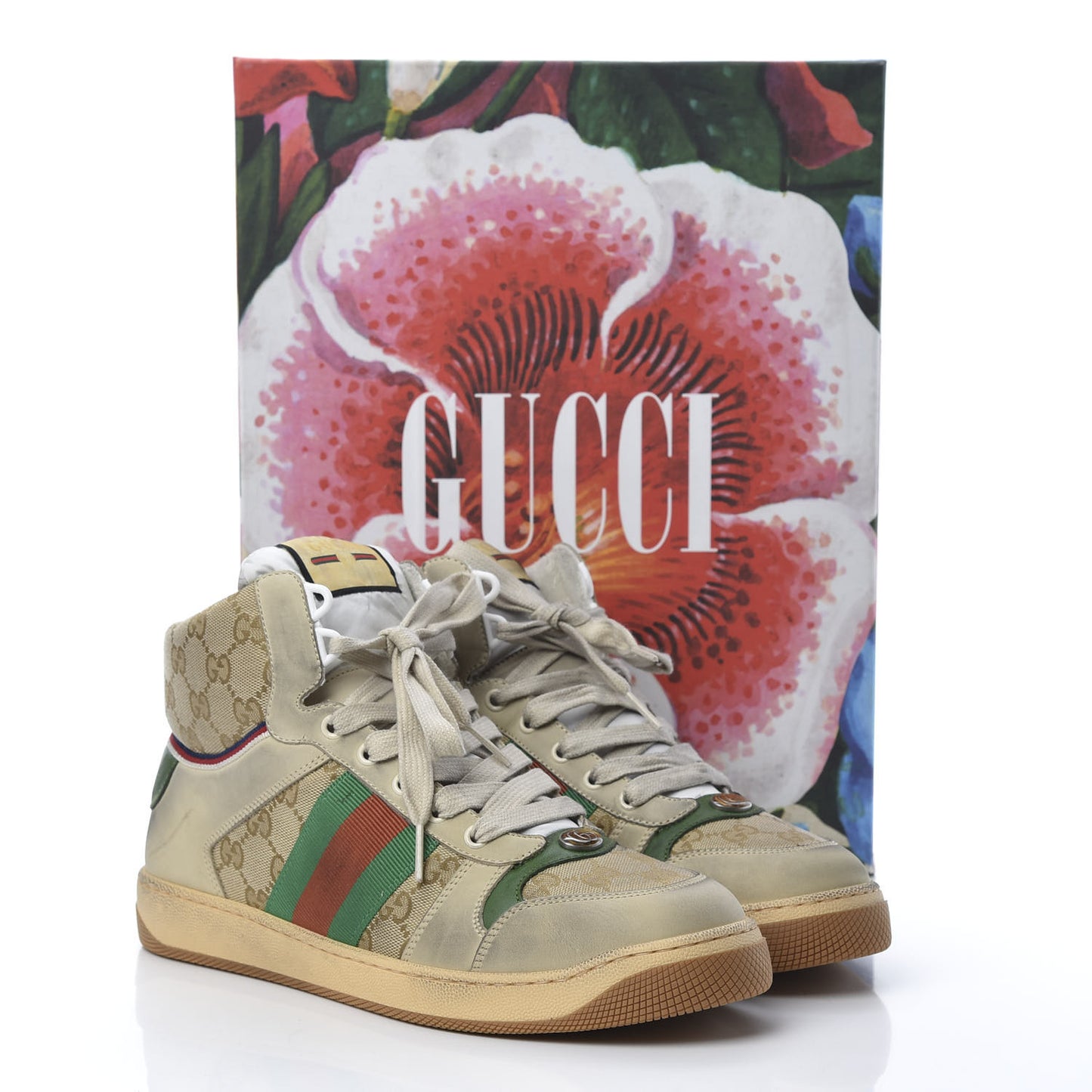 GG Monogram Nubuck Web Mens Screener High Top Sneakers 8.5 New Sand Dusty Milk Vintage Green