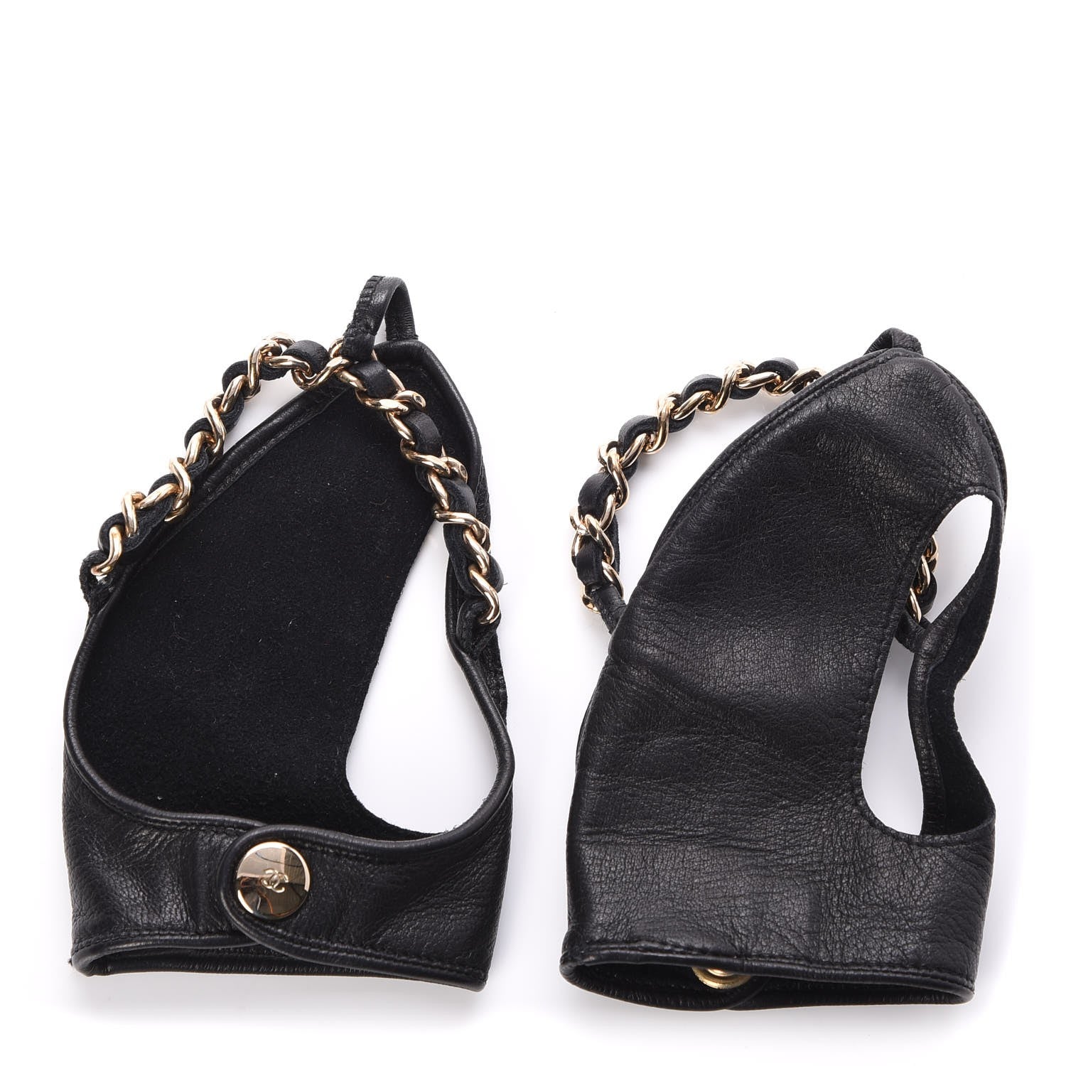 Chanel Lambskin Fingerless Chain Gloves 7 Black 1 of 8