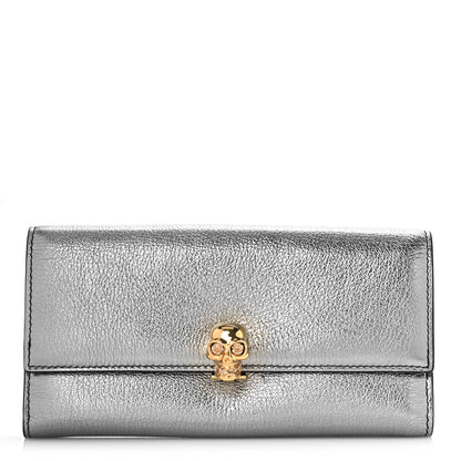 Alexander McQueen Metallic Calfskin Skull Continental Wallet Gunmetal 1 of 10