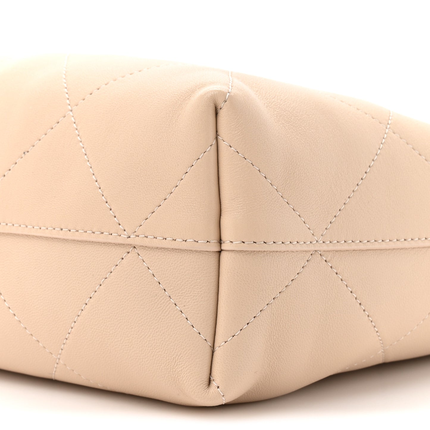 Shiny Lambskin Quilted Small Hobo Beige