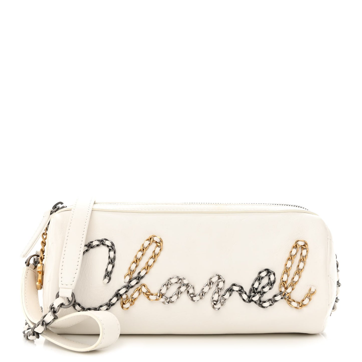 Calfskin Chain 20s Signature Bowling Bag White