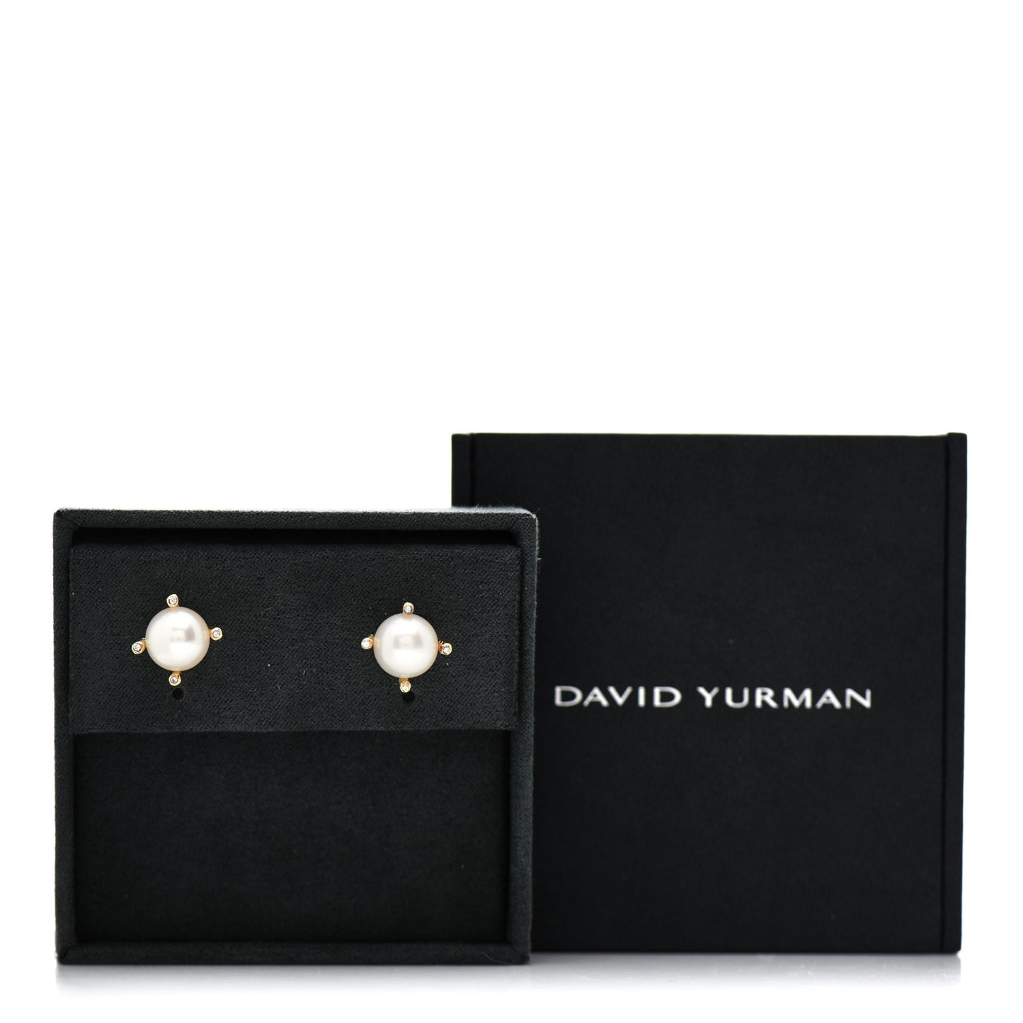 18K Yellow Gold Diamond Pearl 10mm Cable Stud Earrings