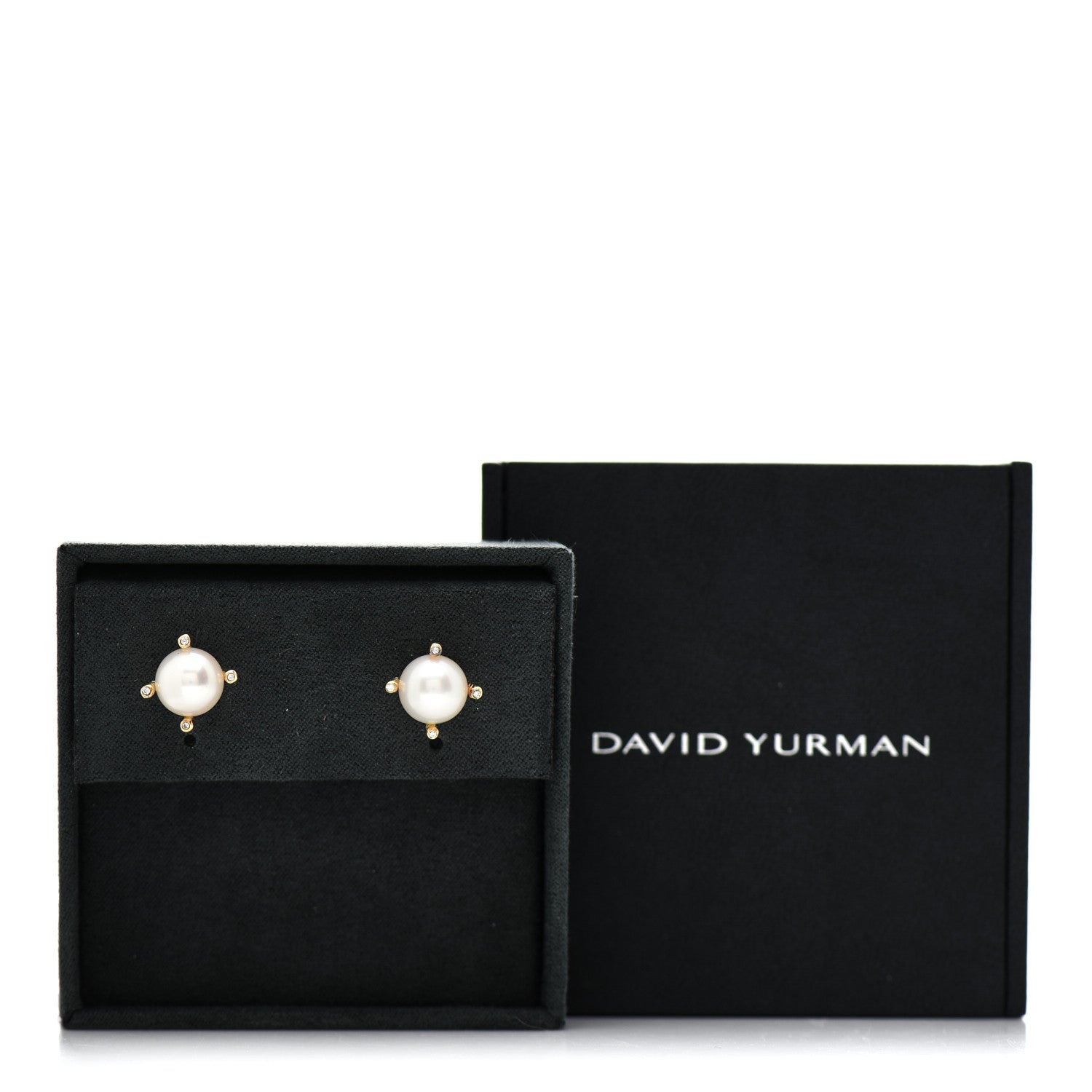 David Yurman 18K Yellow Gold Diamond Pearl 10mm Cable Stud Earrings 5 of 5