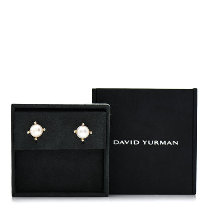 David Yurman 18K Yellow Gold Diamond Pearl 10mm Cable Stud Earrings 5 of 5