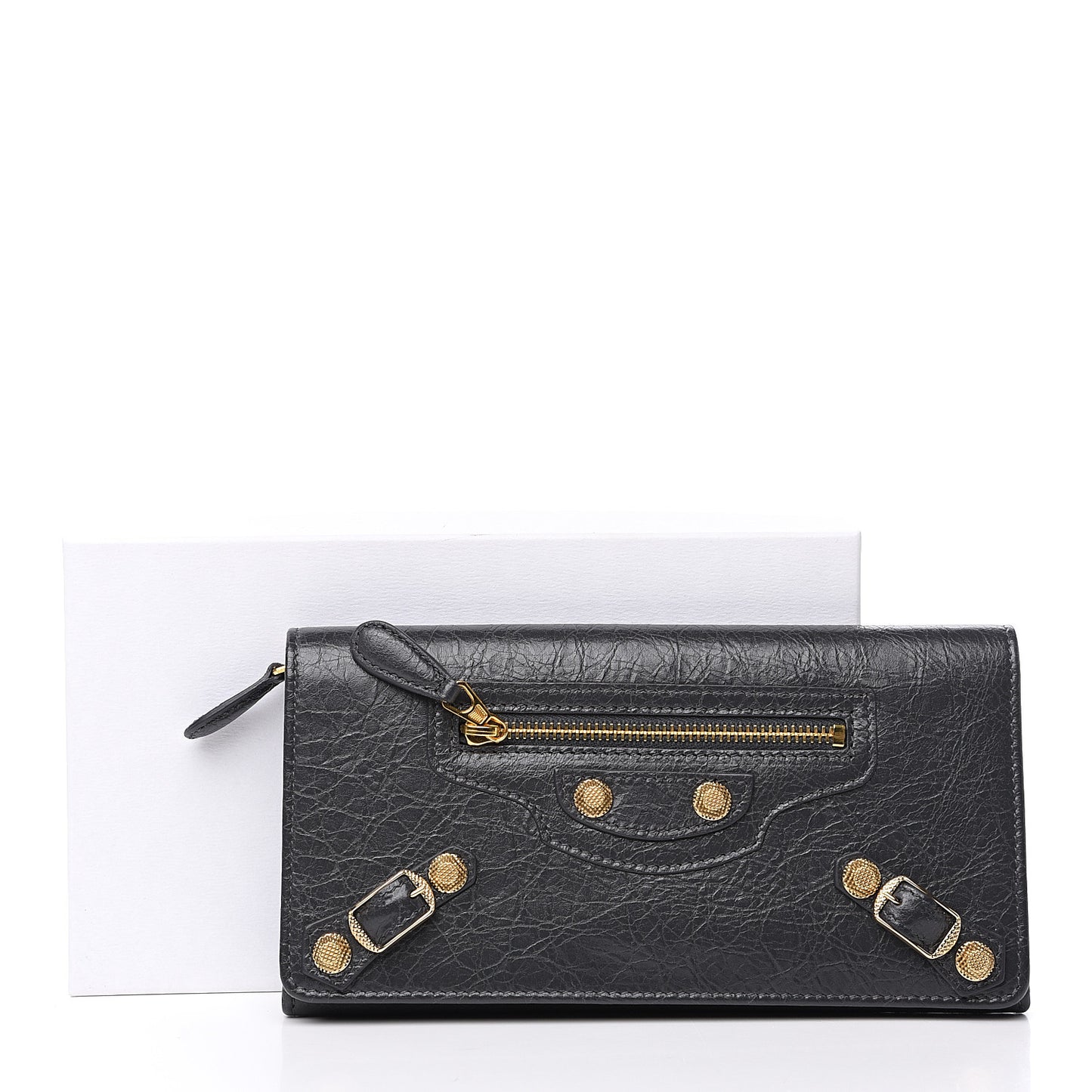 Agneau Giant 12 Gold Hardware Money Wallet Gris Fossile